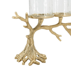 English Elm 25.6X5.9x10.4 Gold Branch Candelabra Five Hurricane Holders Cast Aluminum Sculptural W2078P558333