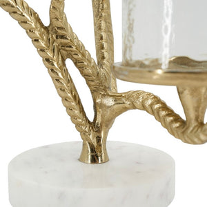 English Elm 11.5X9x13.5 Gold Branch Candelabra Three Tiered Glass Hurricanes on Marble Base W2078P558396
