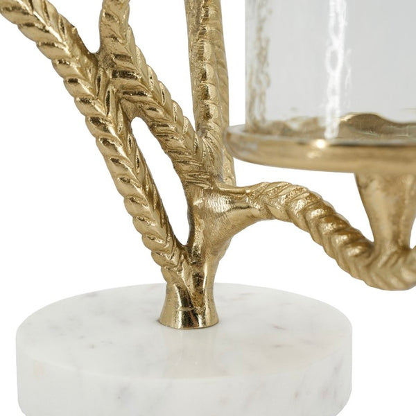 English Elm 11.5X9x13.5 Gold Branch Candelabra Three Tiered Glass Hurricanes on Marble Base W2078P558396