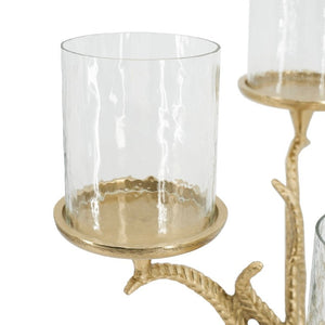 English Elm 11.5X9x13.5 Gold Branch Candelabra Three Tiered Glass Hurricanes on Marble Base W2078P558396