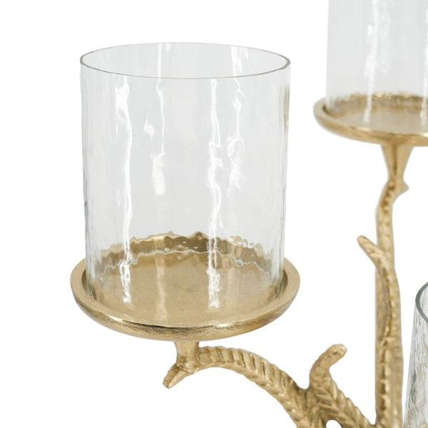 English Elm 11.5X9x13.5 Gold Branch Candelabra Three Tiered Glass Hurricanes on Marble Base W2078P558396