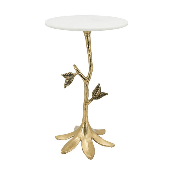 English Elm 14X14x23.6 Sculptural Golden Branch Pedestal Table with White Marble Top for Living Room W2078P558471