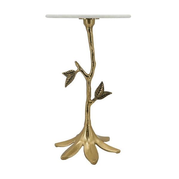 English Elm 14X14x23.6 Sculptural Golden Branch Pedestal Table with White Marble Top for Living Room W2078P558471