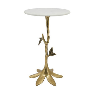English Elm 14X14x23.6 Sculptural Golden Branch Pedestal Table with White Marble Top for Living Room W2078P558471