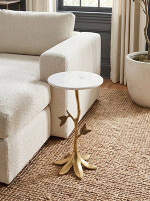English Elm 14X14x23.6 Sculptural Golden Branch Pedestal Table with White Marble Top for Living Room W2078P558471