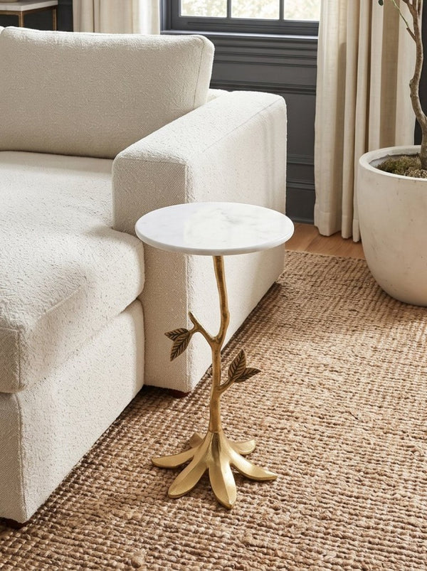 English Elm 14X14x23.6 Sculptural Golden Branch Pedestal Table with White Marble Top for Living Room W2078P558471