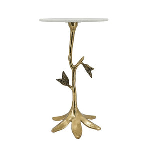 English Elm 14X14x23.6 Sculptural Golden Branch Pedestal Table with White Marble Top for Living Room W2078P558471