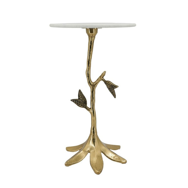 English Elm 14X14x23.6 Sculptural Golden Branch Pedestal Table with White Marble Top for Living Room W2078P558471