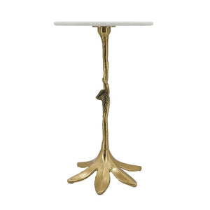 English Elm 14X14x23.6 Sculptural Golden Branch Pedestal Table with White Marble Top for Living Room W2078P558471