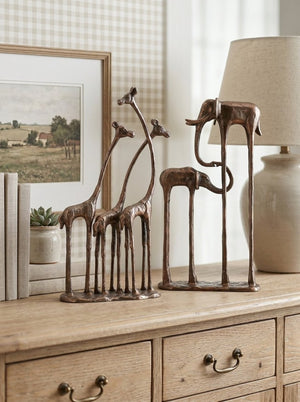 English Elm 10X3.9x18.1 Aluminum Elephant Parent Calf Sculpture Antique Bronze Artisan Finish Decor W2078P561517