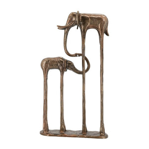 English Elm 10X3.9x18.1 Aluminum Elephant Parent Calf Sculpture Antique Bronze Artisan Finish Decor W2078P561517