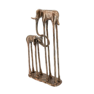 English Elm 10X3.9x18.1 Aluminum Elephant Parent Calf Sculpture Antique Bronze Artisan Finish Decor W2078P561517