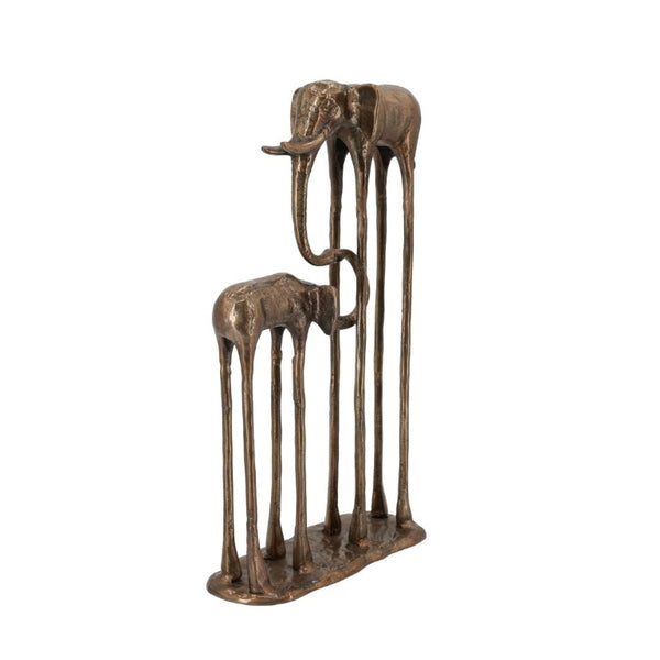 English Elm 10X3.9x18.1 Aluminum Elephant Parent Calf Sculpture Antique Bronze Artisan Finish Decor W2078P561517
