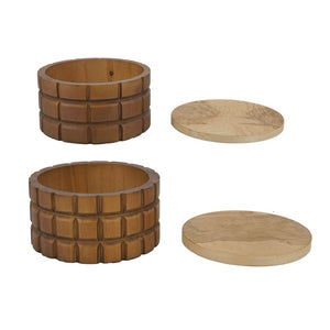 English Elm Set of 2 Hand-Carved Pine Storage Boxes with Olive Wood Veneer Lids for Shelf Decor W2078P561945