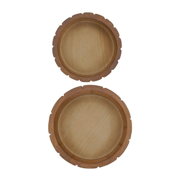 English Elm Set of 2 Hand-Carved Pine Storage Boxes with Olive Wood Veneer Lids for Shelf Decor W2078P561945