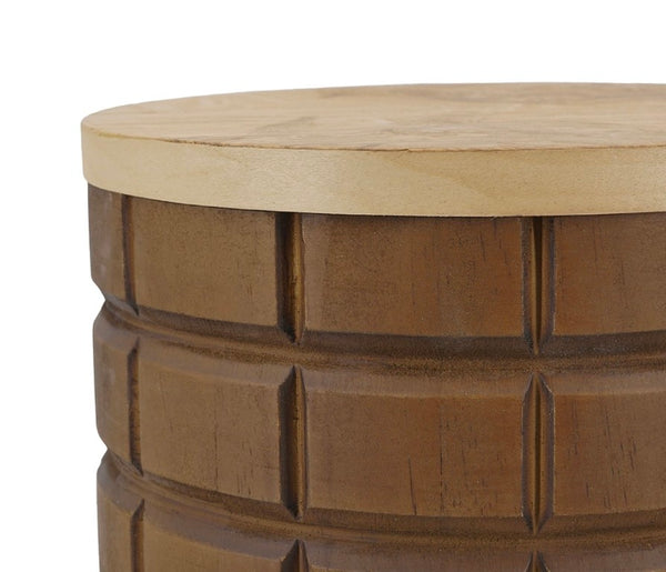 English Elm Set of 2 Hand-Carved Pine Storage Boxes with Olive Wood Veneer Lids for Shelf Decor W2078P561945