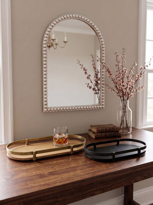English Elm Set of 2 Oval Ash Wood Veneer Trays with Mixed Metal Rails for Stylish Layered Display W2078P562153