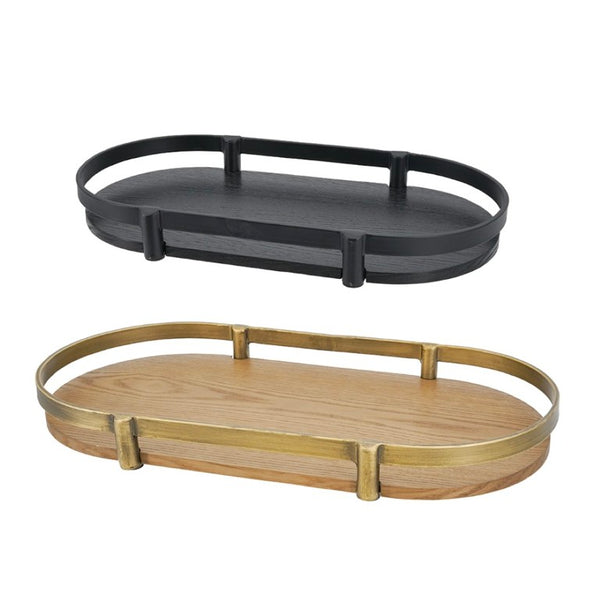 English Elm Set of 2 Oval Ash Wood Veneer Trays with Mixed Metal Rails for Stylish Layered Display W2078P562153