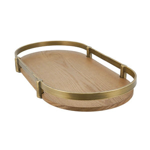 English Elm Set of 2 Oval Ash Wood Veneer Trays with Mixed Metal Rails for Stylish Layered Display W2078P562153
