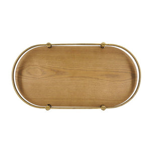 English Elm Set of 2 Oval Ash Wood Veneer Trays with Mixed Metal Rails for Stylish Layered Display W2078P562153