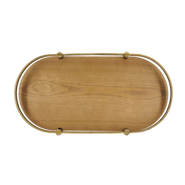 English Elm Set of 2 Oval Ash Wood Veneer Trays with Mixed Metal Rails for Stylish Layered Display W2078P562153