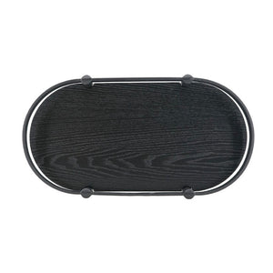 English Elm Set of 2 Oval Ash Wood Veneer Trays with Mixed Metal Rails for Stylish Layered Display W2078P562153
