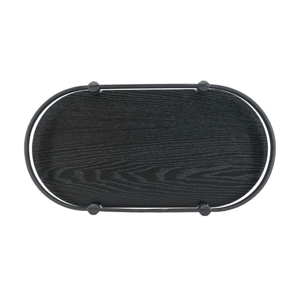 English Elm Set of 2 Oval Ash Wood Veneer Trays with Mixed Metal Rails for Stylish Layered Display W2078P562153