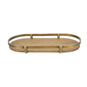 English Elm Set of 2 Oval Ash Wood Veneer Trays with Mixed Metal Rails for Stylish Layered Display W2078P562153