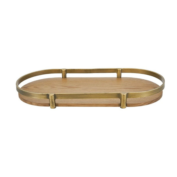 English Elm Set of 2 Oval Ash Wood Veneer Trays with Mixed Metal Rails for Stylish Layered Display W2078P562153