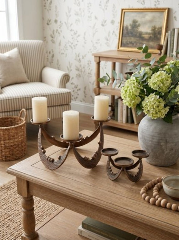 English Elm Set of 2 Bronze Cast Aluminum Tripod Tealight Holders with Beaded Artisan Detail W2078P562333