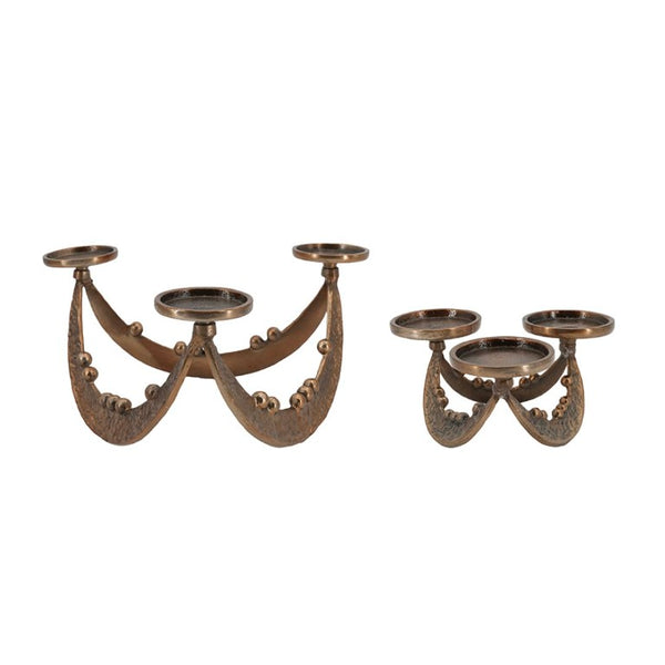 English Elm Set of 2 Bronze Cast Aluminum Tripod Tealight Holders with Beaded Artisan Detail W2078P562333