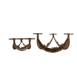 English Elm Set of 2 Bronze Cast Aluminum Tripod Tealight Holders with Beaded Artisan Detail W2078P562333