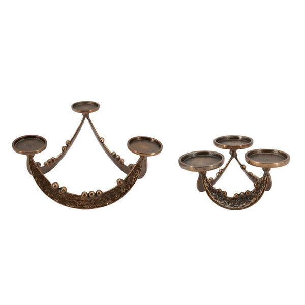 English Elm Set of 2 Bronze Cast Aluminum Tripod Tealight Holders with Beaded Artisan Detail W2078P562333