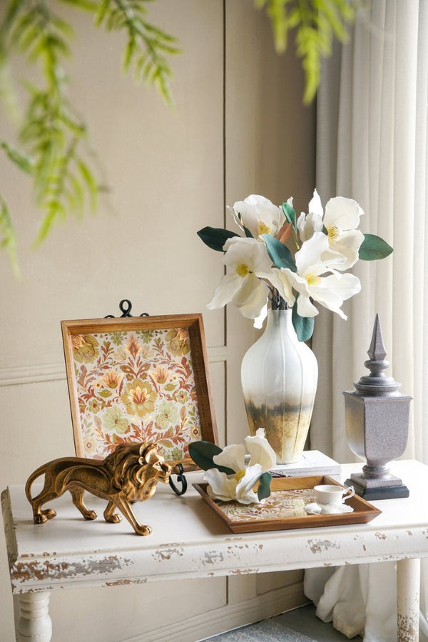 English Elm Set of 2 Acacia Wood Mirrored Trays with Botanical Etching for Elegant Home Styling W2078P566701