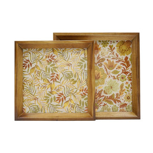 English Elm Set of 2 Acacia Wood Mirrored Trays with Botanical Etching for Elegant Home Styling W2078P566701