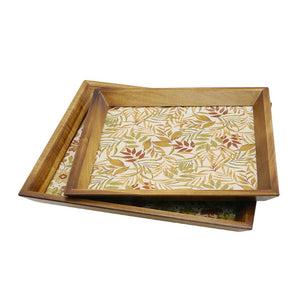 English Elm Set of 2 Acacia Wood Mirrored Trays with Botanical Etching for Elegant Home Styling W2078P566701