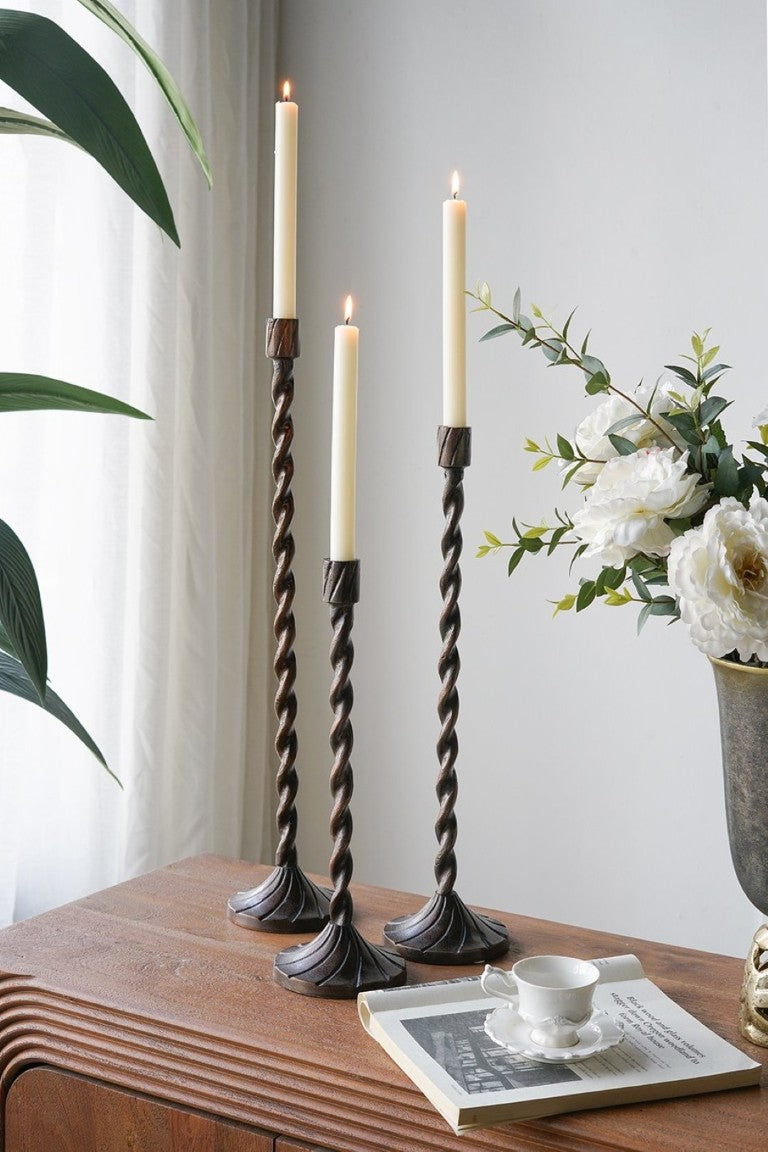 English Elm Set of 3 Handcrafted Aluminum Taper Holders with Spiral Shafts in Bronze Finish W2078P566729