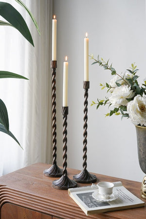 English Elm Set of 3 Handcrafted Aluminum Taper Holders with Spiral Shafts in Bronze Finish W2078P566729