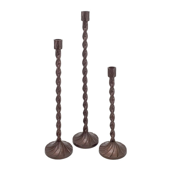 English Elm Set of 3 Handcrafted Aluminum Taper Holders with Spiral Shafts in Bronze Finish W2078P566729