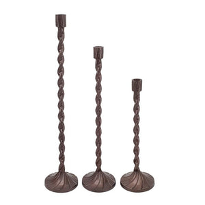 English Elm Set of 3 Handcrafted Aluminum Taper Holders with Spiral Shafts in Bronze Finish W2078P566729