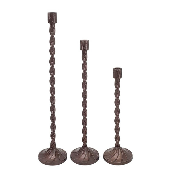English Elm Set of 3 Handcrafted Aluminum Taper Holders with Spiral Shafts in Bronze Finish W2078P566729