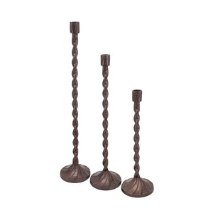 English Elm Set of 3 Handcrafted Aluminum Taper Holders with Spiral Shafts in Bronze Finish W2078P566729