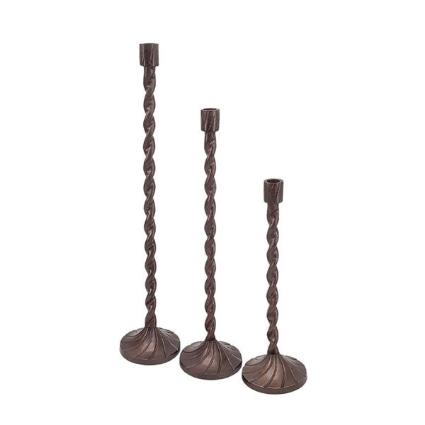 English Elm Set of 3 Handcrafted Aluminum Taper Holders with Spiral Shafts in Bronze Finish W2078P566729