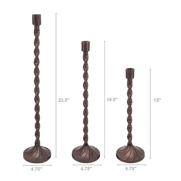 English Elm Set of 3 Handcrafted Aluminum Taper Holders with Spiral Shafts in Bronze Finish W2078P566729