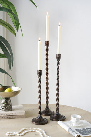 English Elm Set of 3 Handcrafted Aluminum Taper Holders with Spiral Shafts in Bronze Finish W2078P566729
