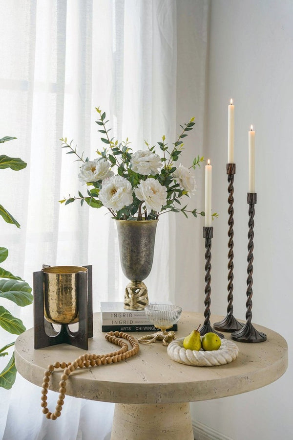 English Elm Set of 3 Handcrafted Aluminum Taper Holders with Spiral Shafts in Bronze Finish W2078P566729