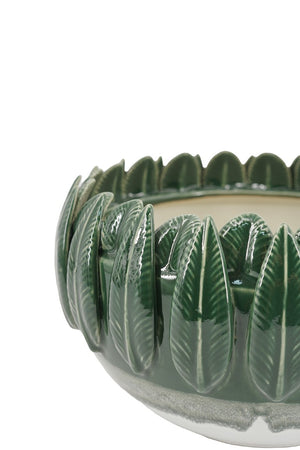 English Elm 10.8X10.8x7.1 Handcrafted Ceramic Leaf Rim Bowl Emerald Ombre Sculptural Decor W2078P569082