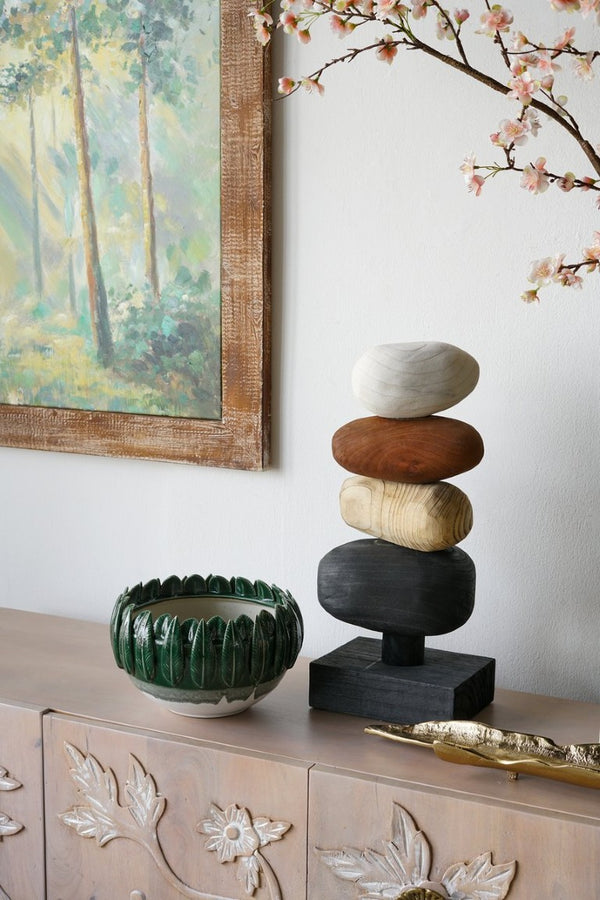 English Elm 10.8X10.8x7.1 Handcrafted Ceramic Leaf Rim Bowl Emerald Ombre Sculptural Decor W2078P569082