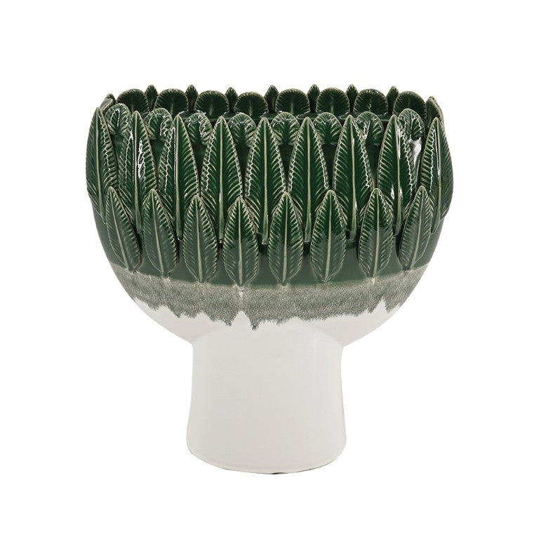 English Elm 12X5.1x13.2 Handcrafted Ceramic Vase Emerald Ombre Leaf Rim Sculptural Decor Accent W2078P569083