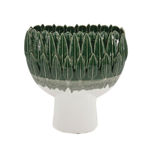 English Elm 12X5.1x13.2 Handcrafted Ceramic Vase Emerald Ombre Leaf Rim Sculptural Decor Accent W2078P569083